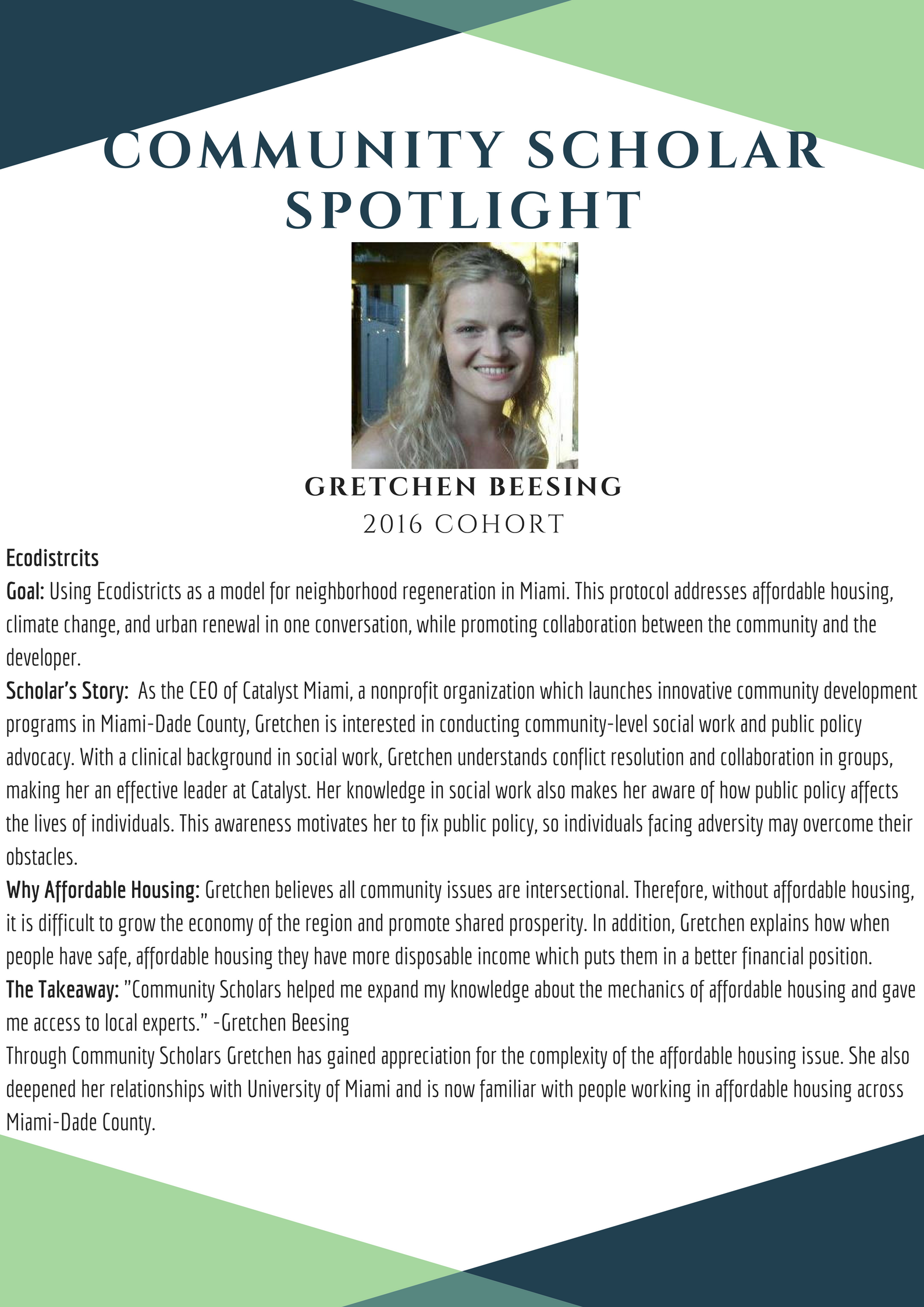 Gretchen Beesing Community Scholar Spotlight